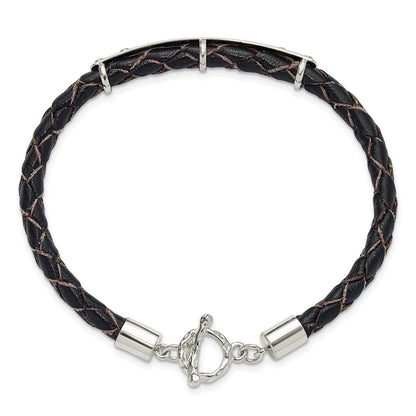 Sterling Silver Genuine Leather Id 8in Toggle Bracelet