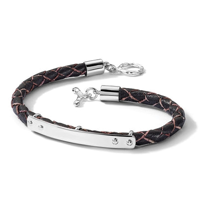 Sterling Silver Genuine Leather Id 8in Toggle Bracelet