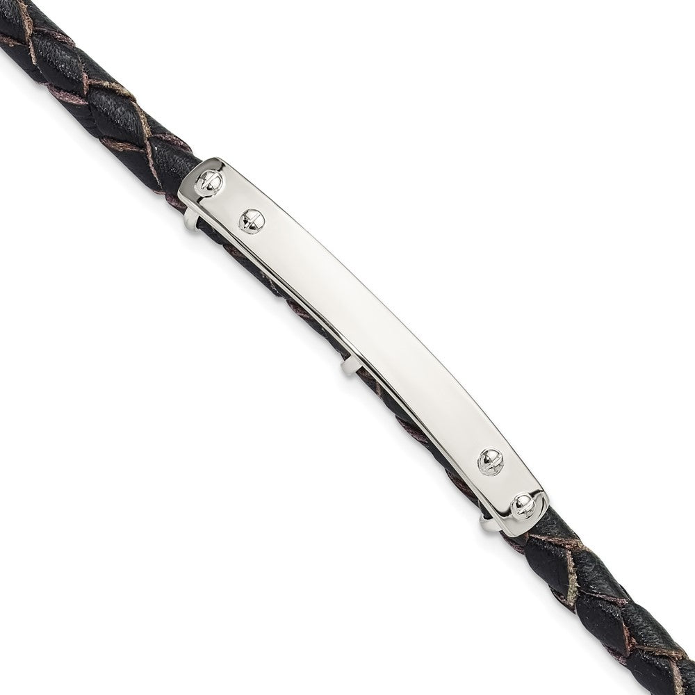 Sterling Silver Genuine Leather Id 8in Toggle Bracelet