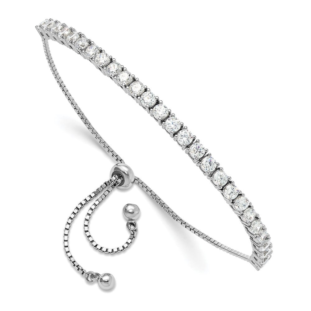 Sterling Silver Rhodium-Plated CZ Adjustable Bracelet and Post Earring Set
