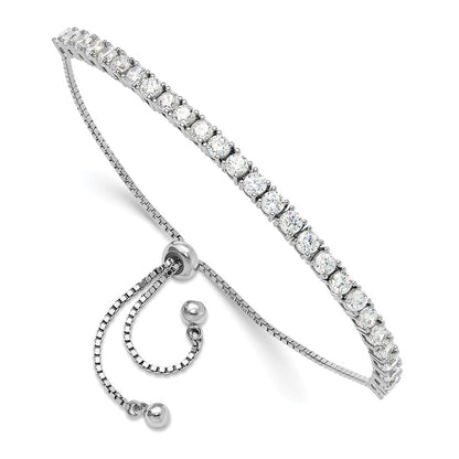 Sterling Silver Rhodium-Plated CZ Adjustable Bracelet and Post Earring Set