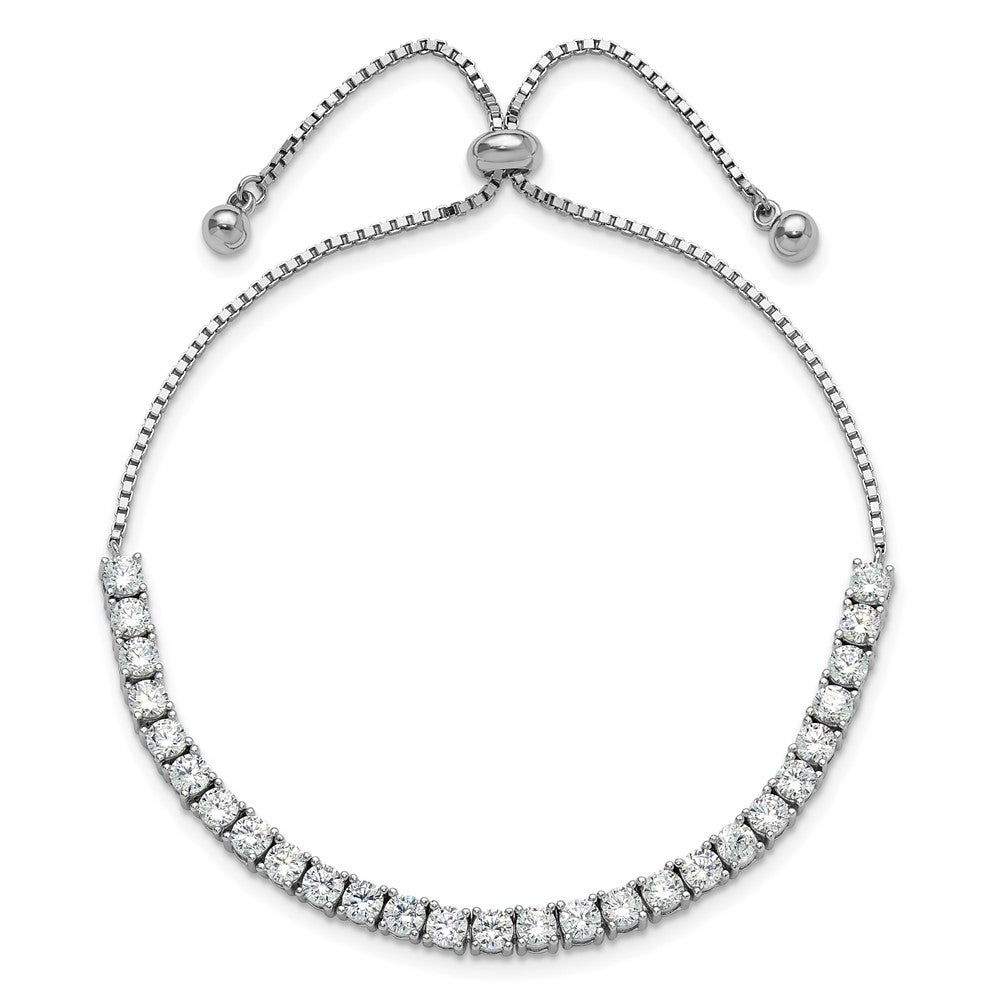Sterling Silver Rhodium-Plated CZ Adjustable Bracelet and Post Earring Set