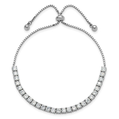 Sterling Silver Rhodium-Plated CZ Adjustable Bracelet and Post Earring Set