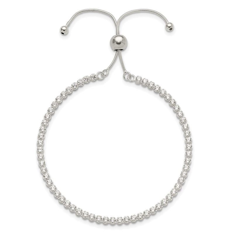Sterling Silver Polished CZ Adjustable Bracelet