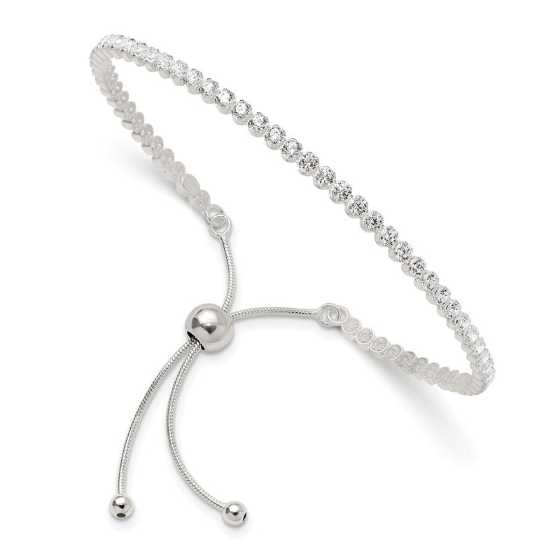 Sterling Silver Polished CZ Adjustable Bracelet
