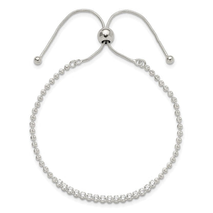 Sterling Silver Polished D/c with CZ Adjustable Bracelet