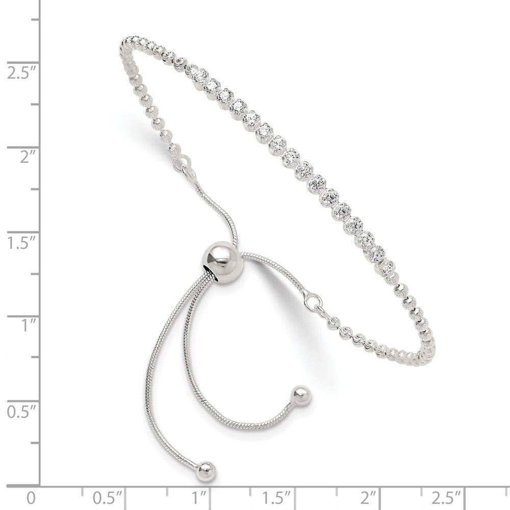 Sterling Silver Polished D/c with CZ Adjustable Bracelet