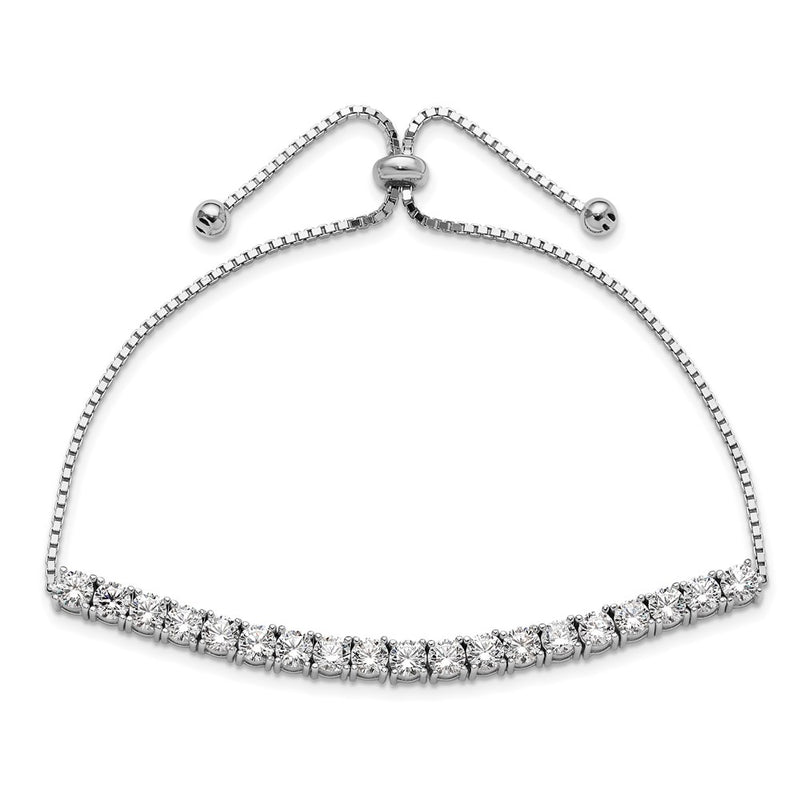 Sterling Silver Rhodium-Plated Polished CZ Adjustable Tennis Bracelet