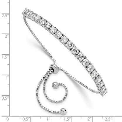 Sterling Silver Rhodium-Plated Polished CZ Adjustable Tennis Bracelet