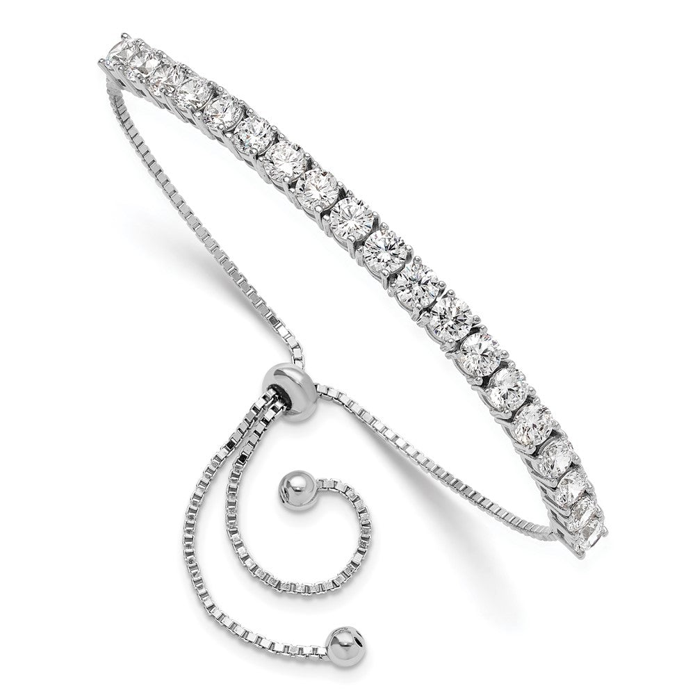 Sterling Silver Rhodium-Plated Polished CZ Adjustable Tennis Bracelet