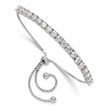 Sterling Silver Rhodium-Plated Polished CZ Adjustable Tennis Bracelet