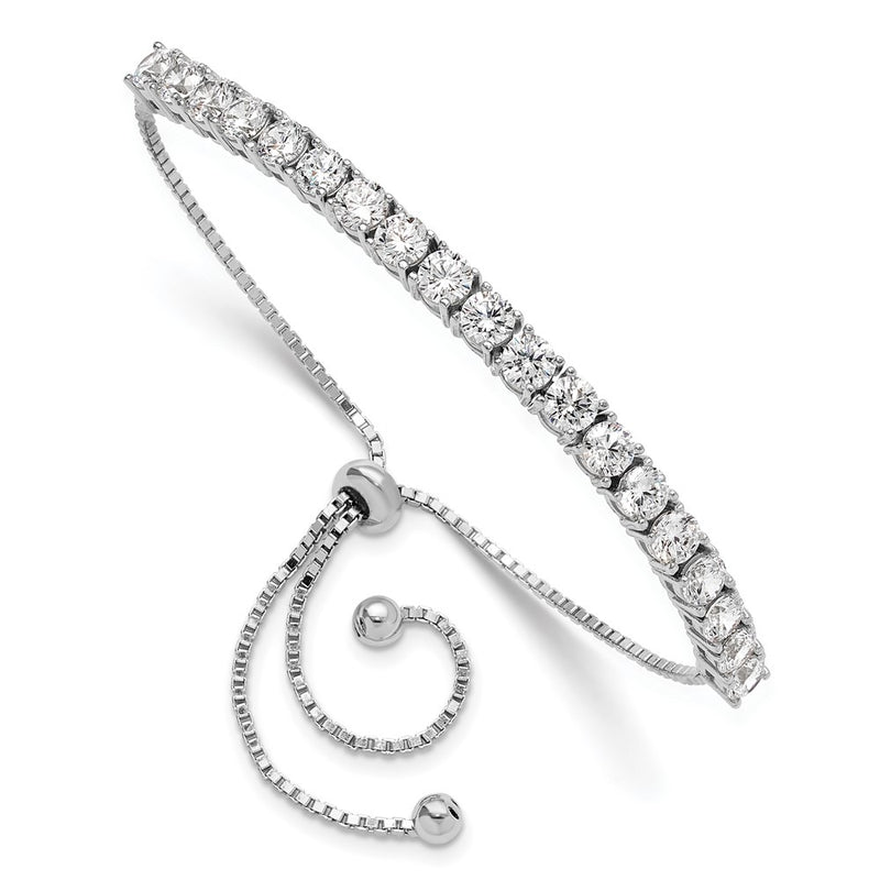 Sterling Silver Rhodium-Plated Polished CZ Adjustable Tennis Bracelet