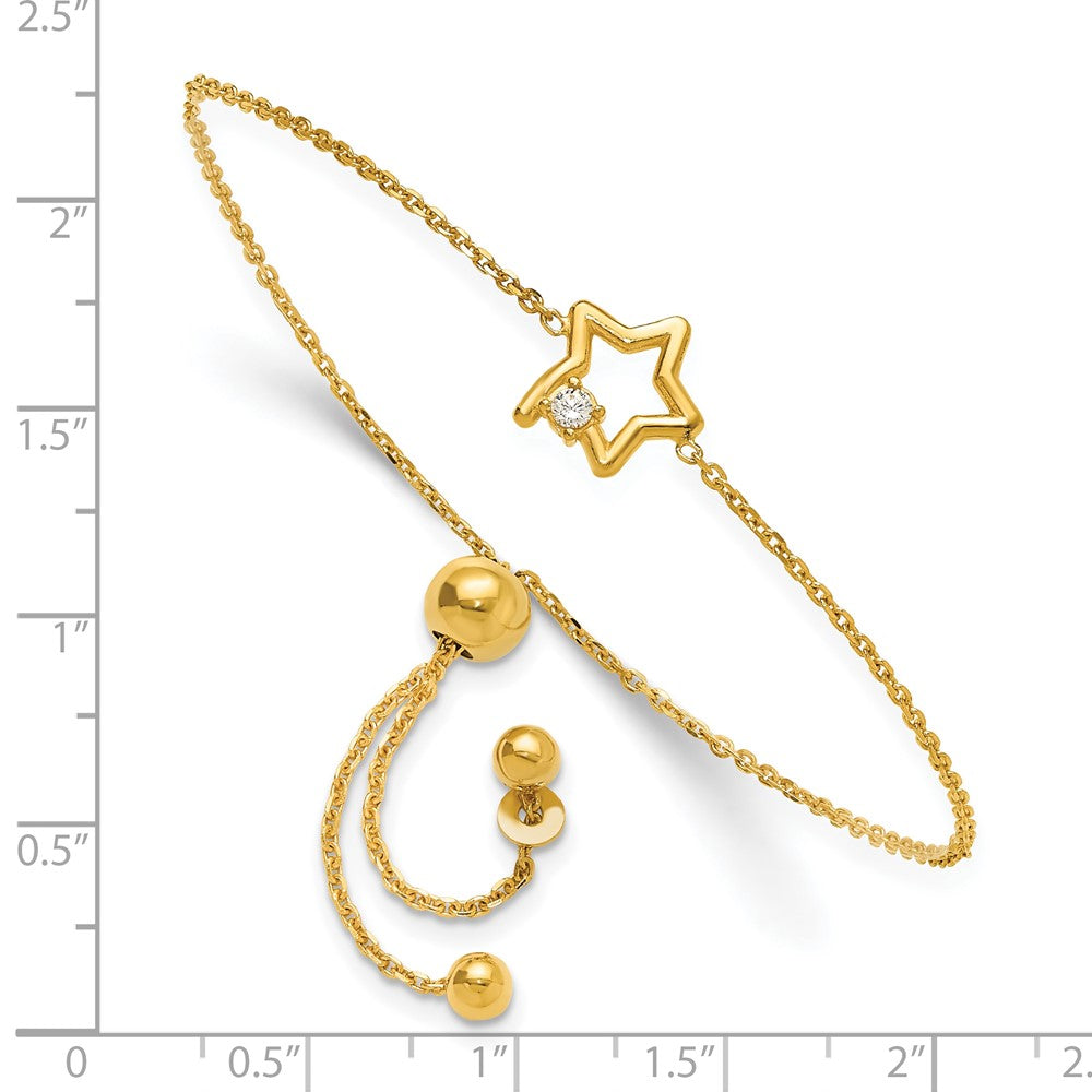 Sterling Silver Gold-Plated Open Star with CZ Adjustable Bracelet