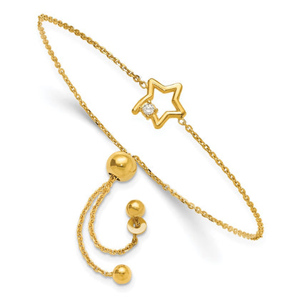 Sterling Silver Gold-Plated Open Star with CZ Adjustable Bracelet