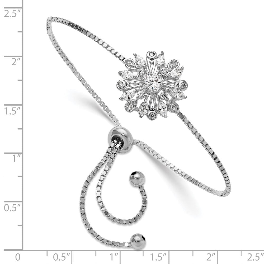 Sterling Silver Rhodium-Plated Floral CZ Adjustable Bolo Bracelet