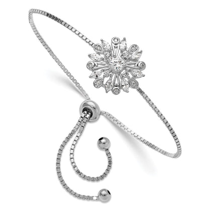 Sterling Silver Rhodium-Plated Floral CZ Adjustable Bolo Bracelet