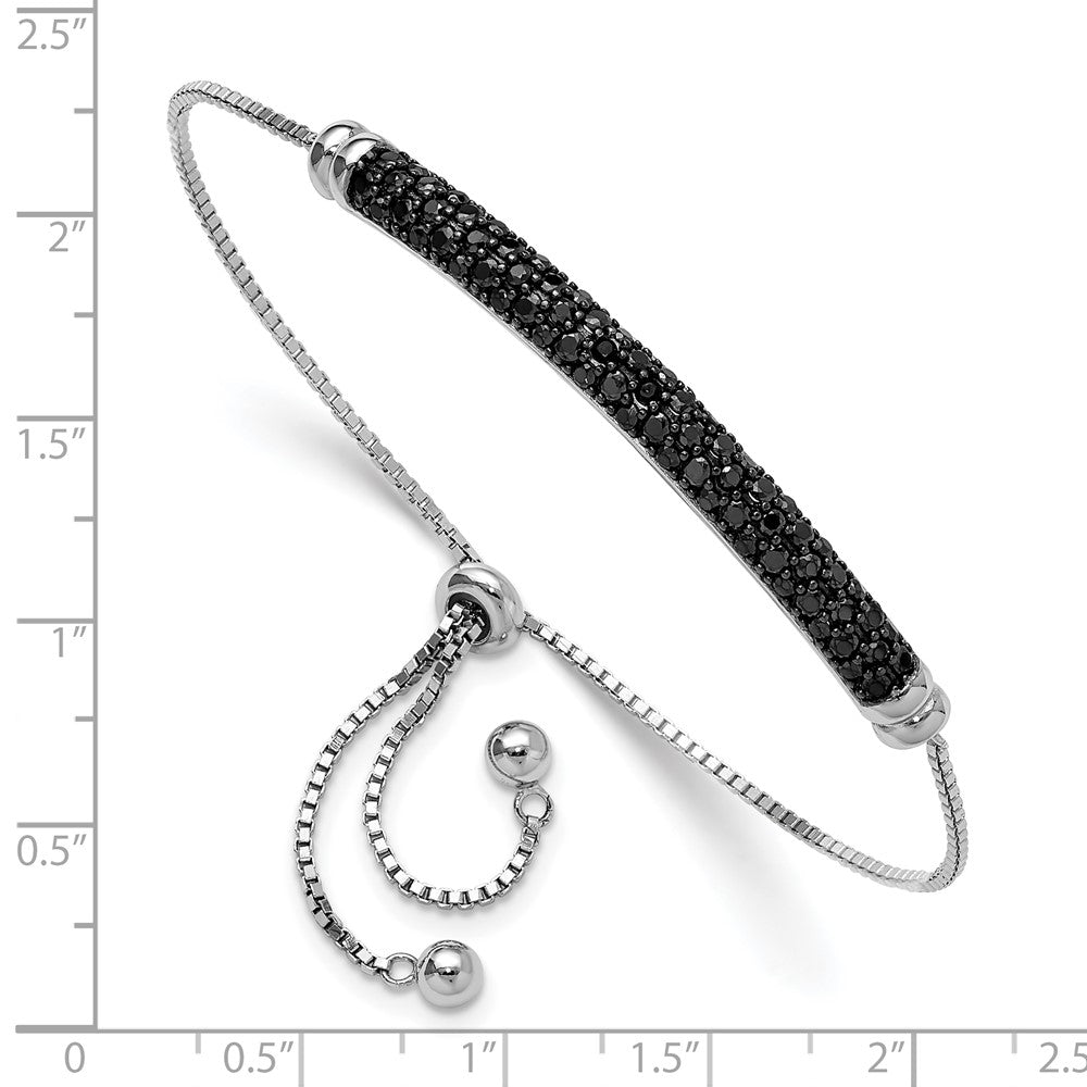 Sterling Silver Rhodium-Plated Black Spinel Bar Adjustable Bracelet