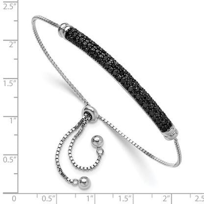 Sterling Silver Rhodium-Plated Black Spinel Bar Adjustable Bracelet