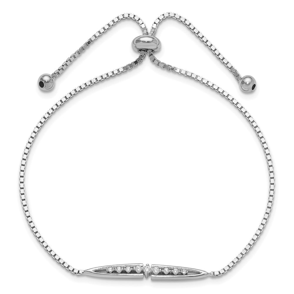 Sterling Silver Rhodium-Plated Fancy CZ Adjustable Bolo Bracelet