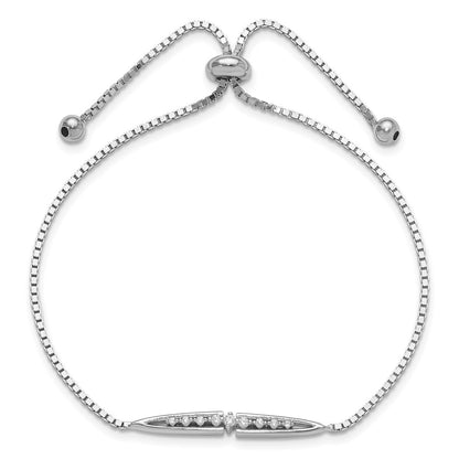 Sterling Silver Rhodium-Plated Fancy CZ Adjustable Bolo Bracelet