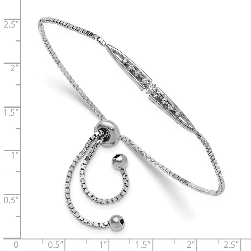 Sterling Silver Rhodium-Plated Fancy CZ Adjustable Bolo Bracelet