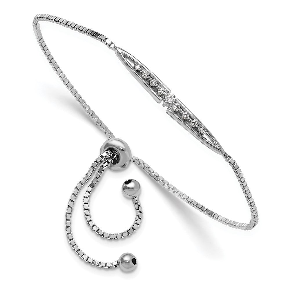 Sterling Silver Rhodium-Plated Fancy CZ Adjustable Bolo Bracelet