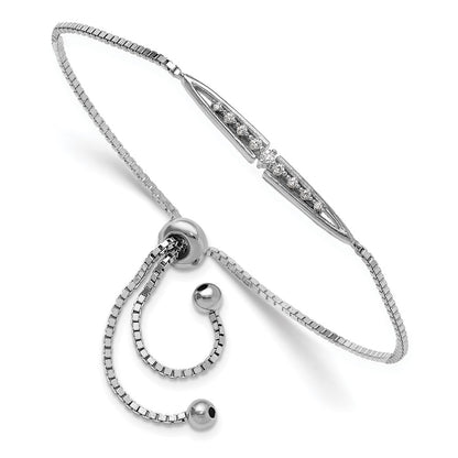 Sterling Silver Rhodium-Plated Fancy CZ Adjustable Bolo Bracelet
