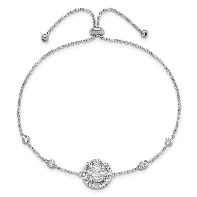 Sterling Silver Rhodium-Plated CZ Adjustable Bracelet