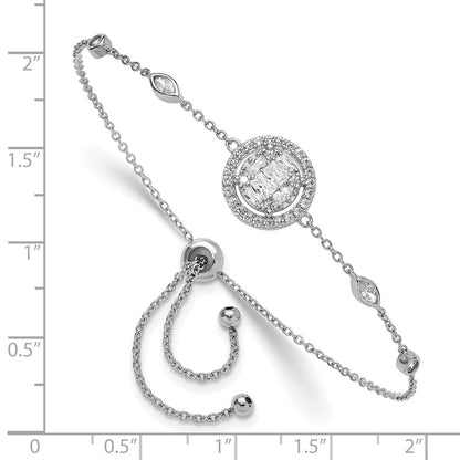 Sterling Silver Rhodium-Plated CZ Adjustable Bracelet