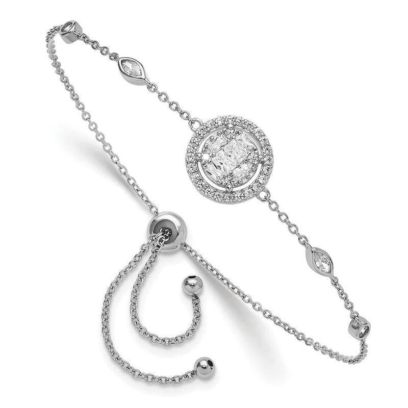 Sterling Silver Rhodium-Plated CZ Adjustable Bracelet