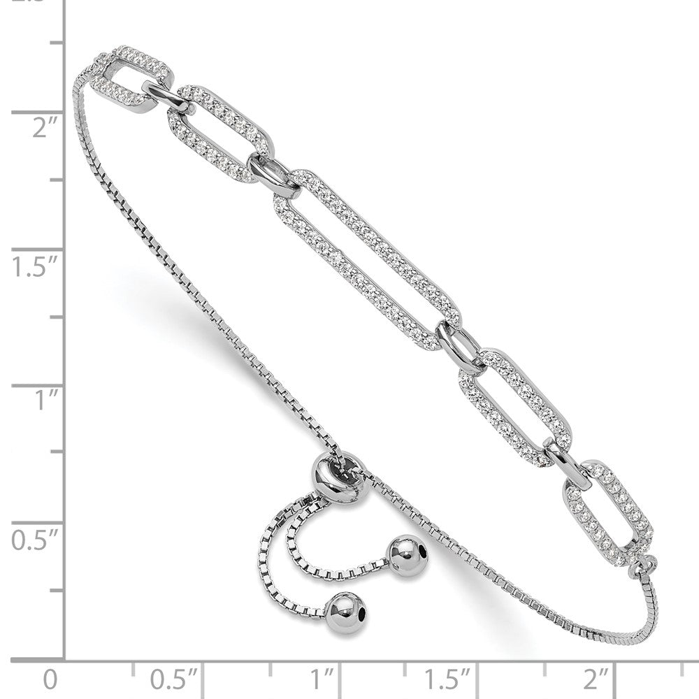 Sterling Silver Rhodium Plated Paperclip Link CZ Adjustable Bracelet
