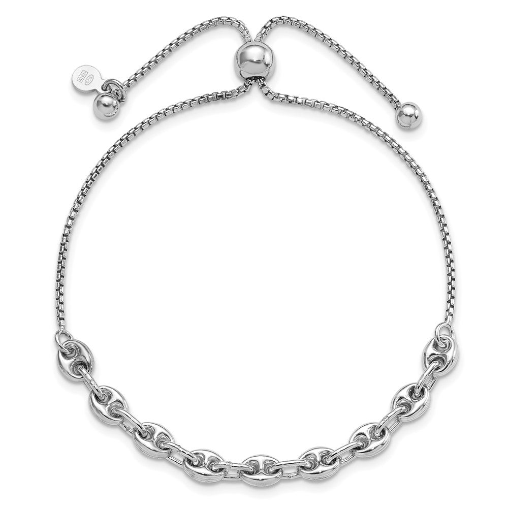 Sterling Silver Rhodium-Plated Fancy Adjustable Bracelet