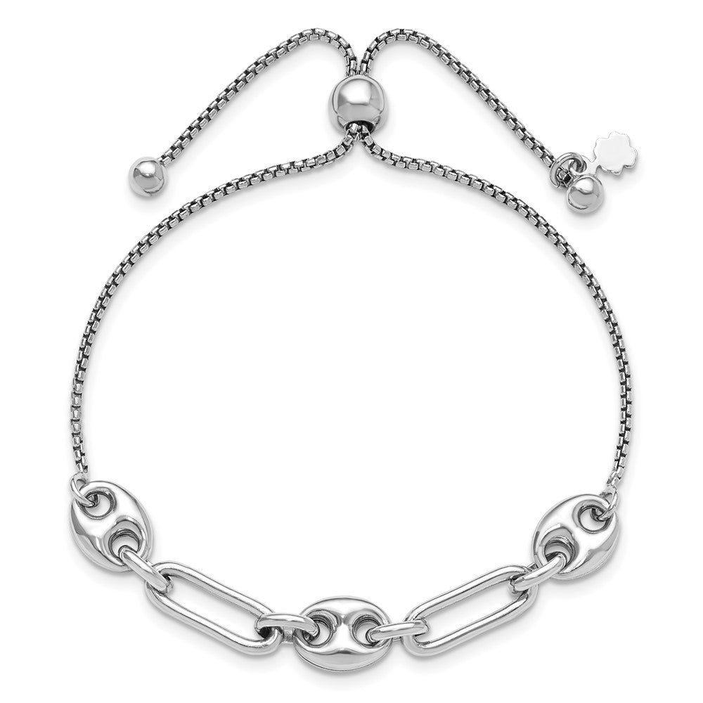 Sterling Silver Rhodium-Plated Fancy Link Adjustable Bolo Bracelet