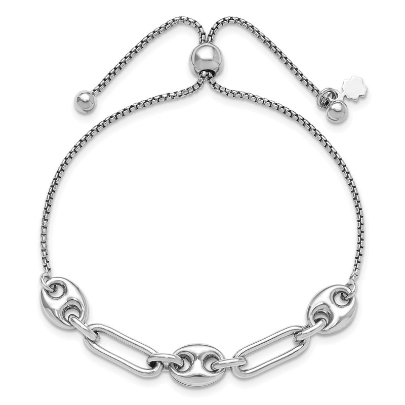 Sterling Silver Rhodium-Plated Fancy Link Adjustable Bolo Bracelet