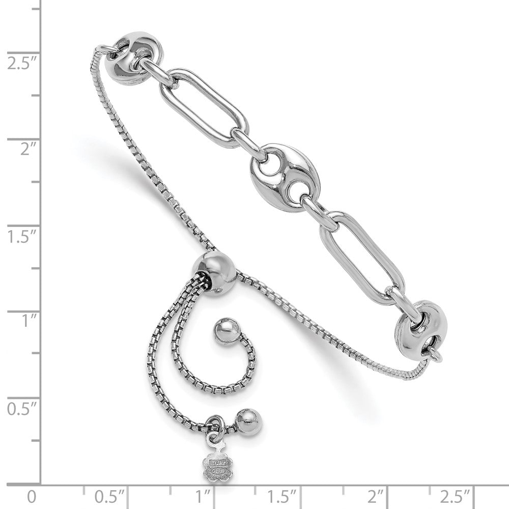 Sterling Silver Rhodium-Plated Fancy Link Adjustable Bolo Bracelet