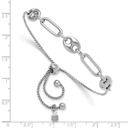 Sterling Silver Rhodium-Plated Fancy Link Adjustable Bolo Bracelet