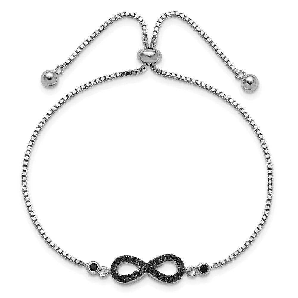 Sterling Silver Rhodium-Plated Black Spinel Infinity Symbol Adjustable Brac