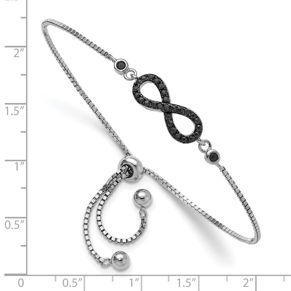 Sterling Silver Rhodium-Plated Black Spinel Infinity Symbol Adjustable Brac