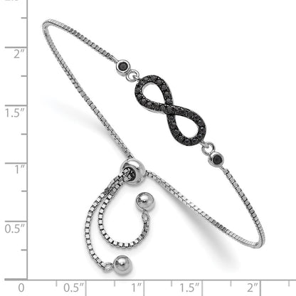 Sterling Silver Rhodium-Plated Black Spinel Infinity Symbol Adjustable Brac