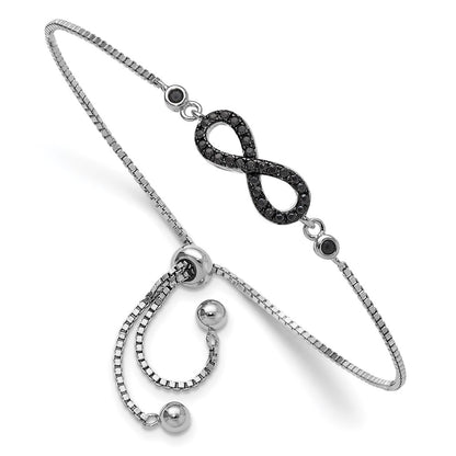 Sterling Silver Rhodium-Plated Black Spinel Infinity Symbol Adjustable Brac