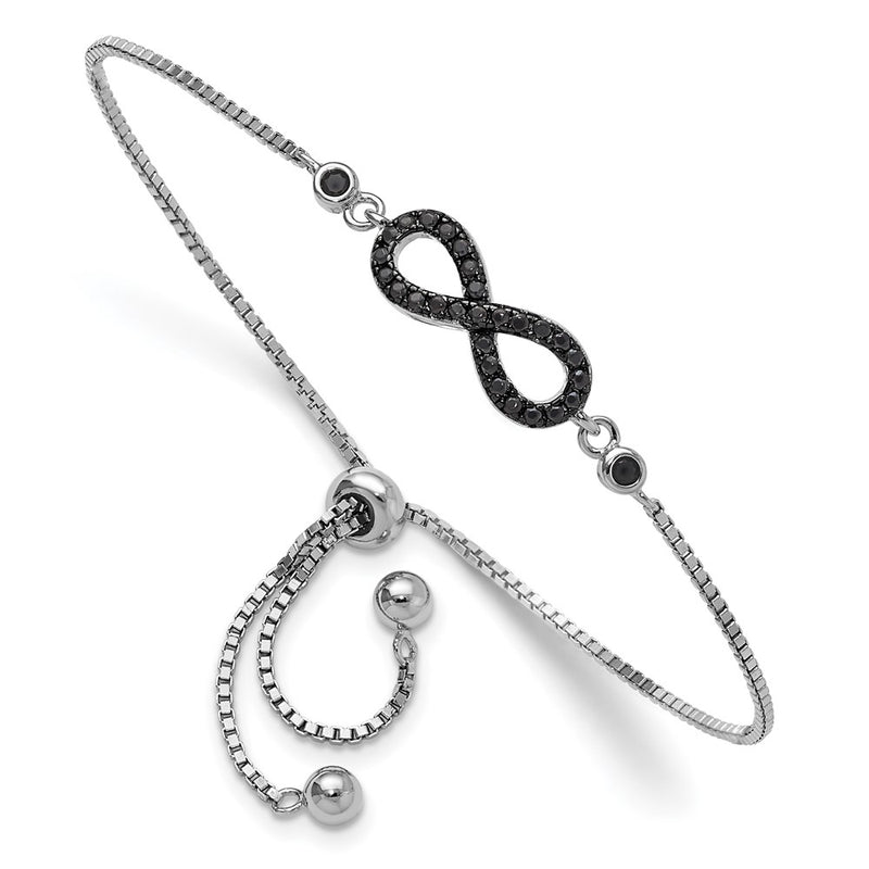 Sterling Silver Rhodium-Plated Black Spinel Infinity Symbol Adjustable Brac