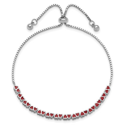 Sterling Silver Rhodium-Plated Enameled Hearts Adjustable Bracelet