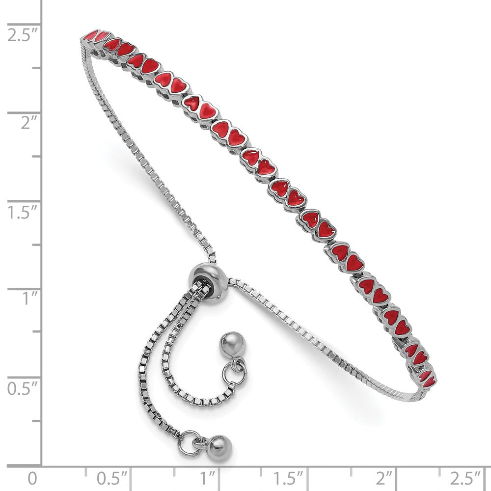 Sterling Silver Rhodium-Plated Enameled Hearts Adjustable Bracelet