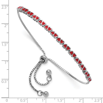 Sterling Silver Rhodium-Plated Enameled Hearts Adjustable Bracelet