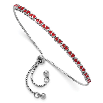 Sterling Silver Rhodium-Plated Enameled Hearts Adjustable Bracelet