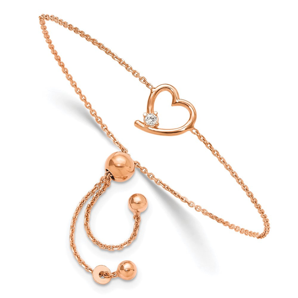 Sterling Silver Rose Gold-Plated Open Heart with CZ Adjustable Bracelet