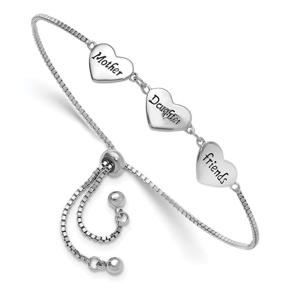 Sterling Silver Rhodium Plated Enamel Mother/daughter/friends Bracelet