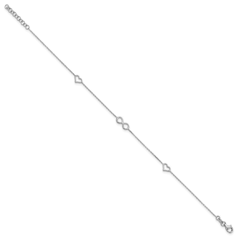 Sterling Silver Rhodium Plated Heart/infinity Symbol 9in Plus 1in Ext. Anklet