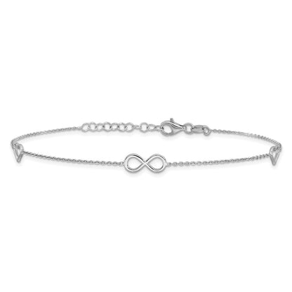 Sterling Silver Rhodium Plated Heart/infinity Symbol 9in Plus 1in Ext. Anklet