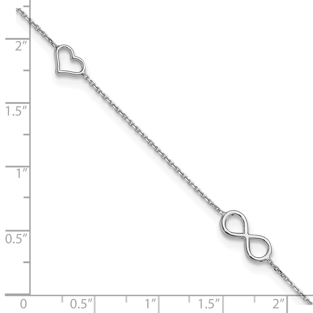 Sterling Silver Rhodium Plated Heart/infinity Symbol 9in Plus 1in Ext. Anklet